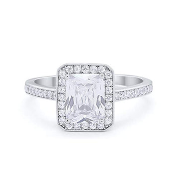 Wedding Bridal Ring Baguette Simulated Cubic Zirconia 925 Sterling Silver